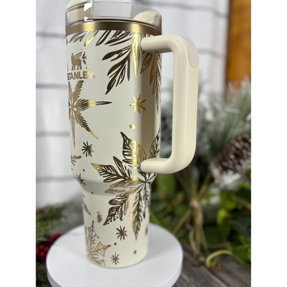40oz Custom Engraved Etched Stanley Winter Christmas Cup, Snowflakes, Cream Moon - Picture 8 of 10